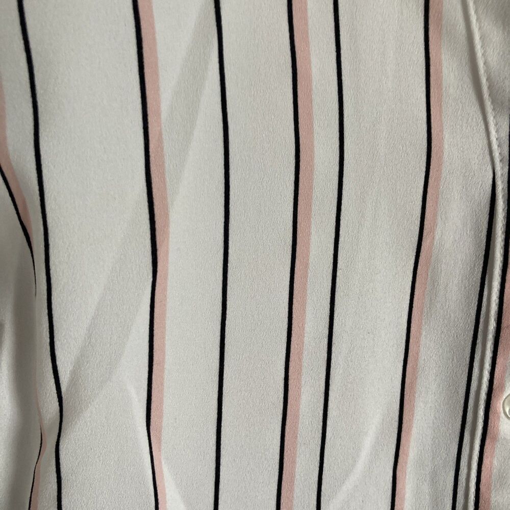 Roz & Ali Top XL Striped White Pink Flared Sleeves Lightweight Button Front - Picture 2 of 14
